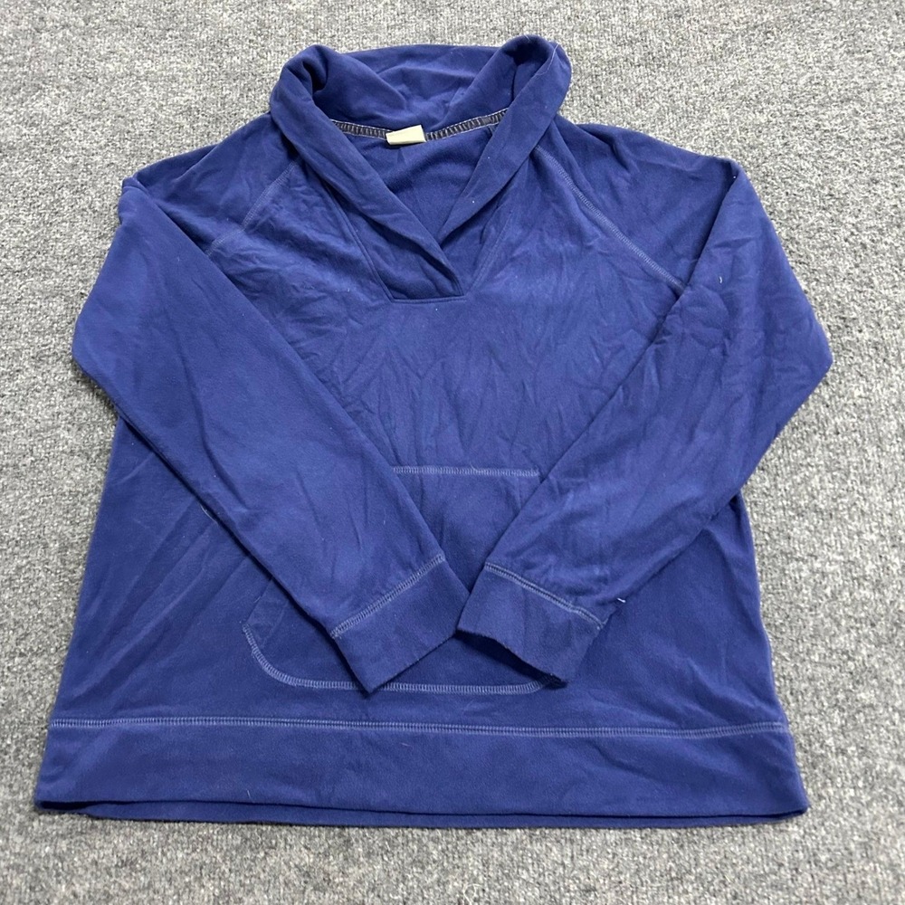 L.L. Bean Fleece Pullover Womens Size M Blue Shawl Collar Kangaroo Pocket 272808